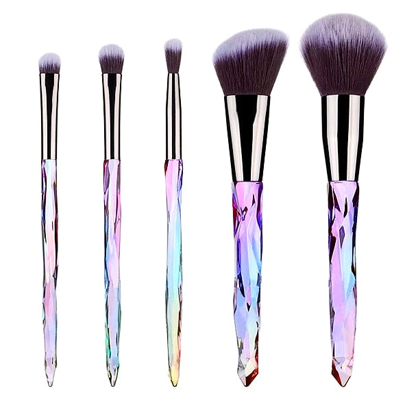 5 piece purple/multicoloured crystal makeup brush set.