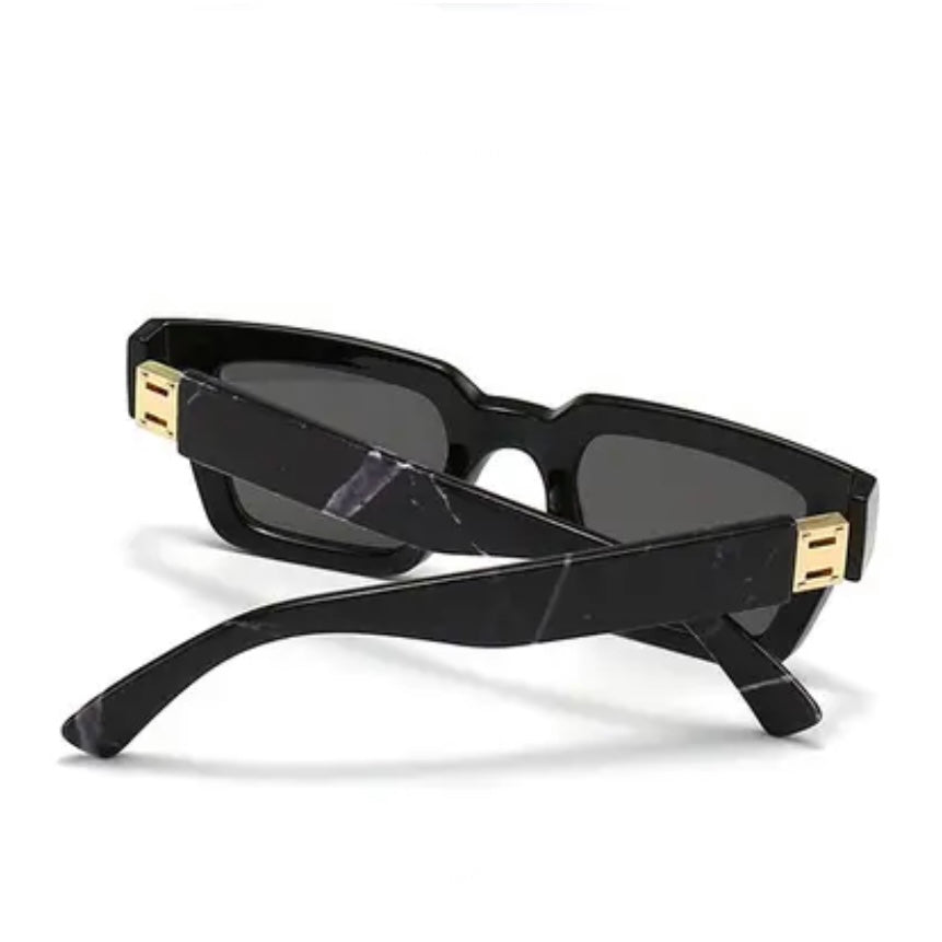 Black Full Square Sunglasses + Gold Details & Marble Design Back