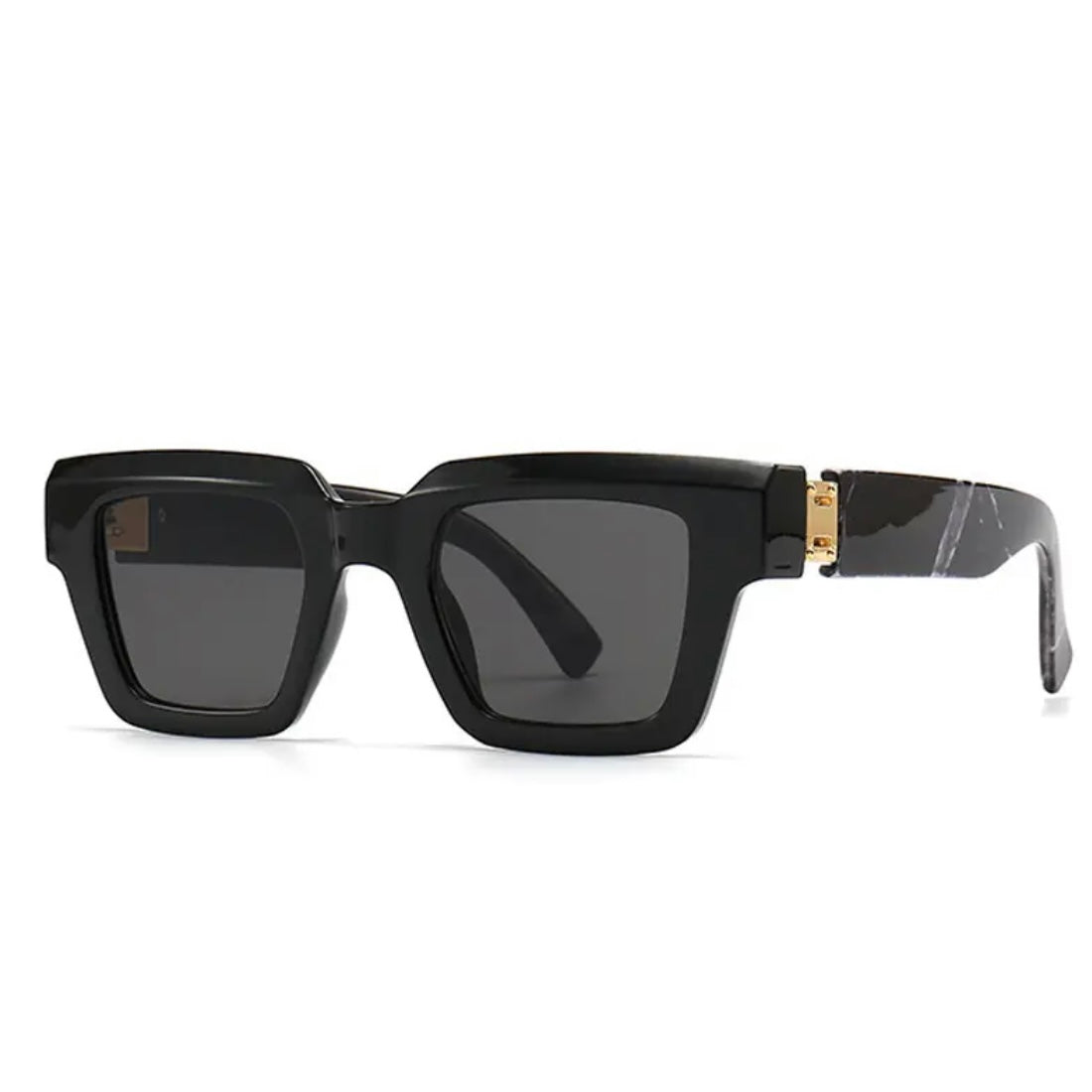 Black Full Square Sunglasses + Gold Details & Marble Design 