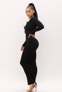 Sexy Black Bow Maxi Dress Side