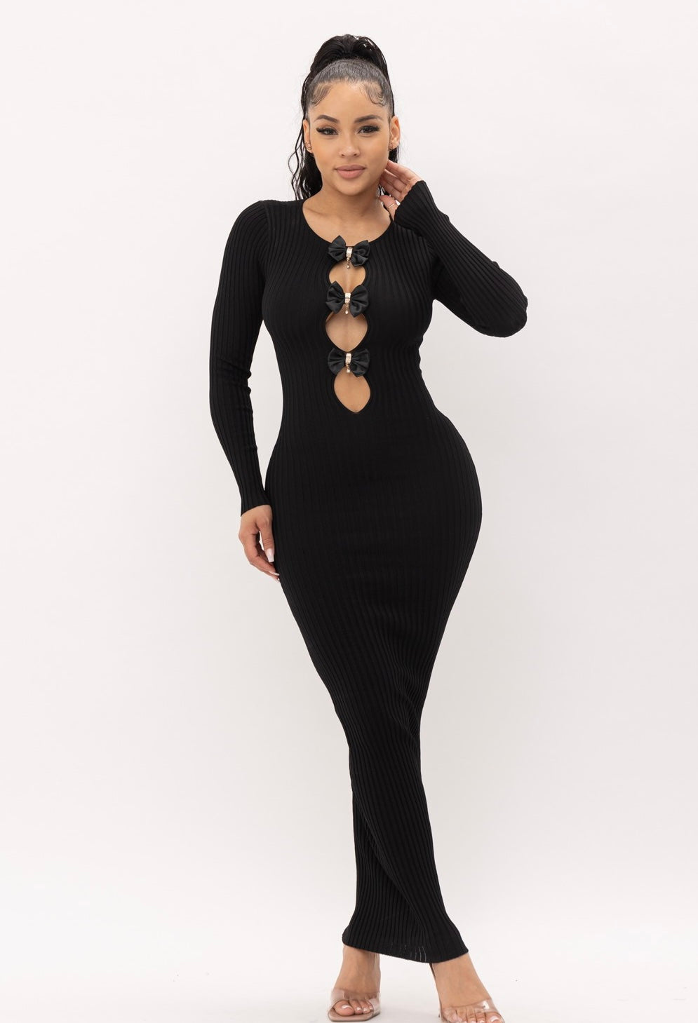 Sexy Black Bow Maxi Dress Front 2