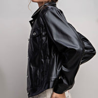 Black Soft PU Leather Jacket Side