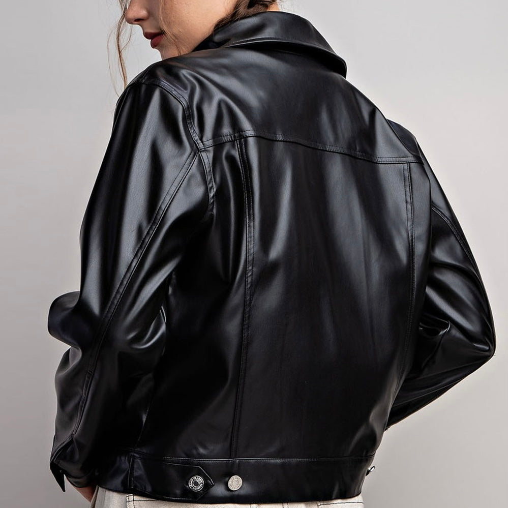 Black Soft PU Leather Jacket Back