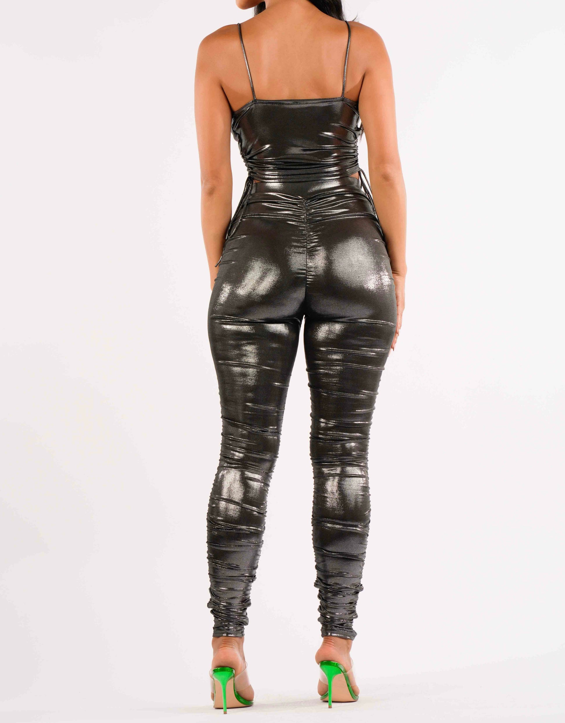 Chrome Metallic Legging Pants Set Back