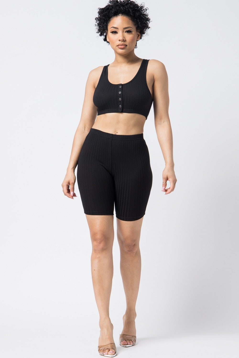 Black Cotton Bralette & Biker Shorts Set