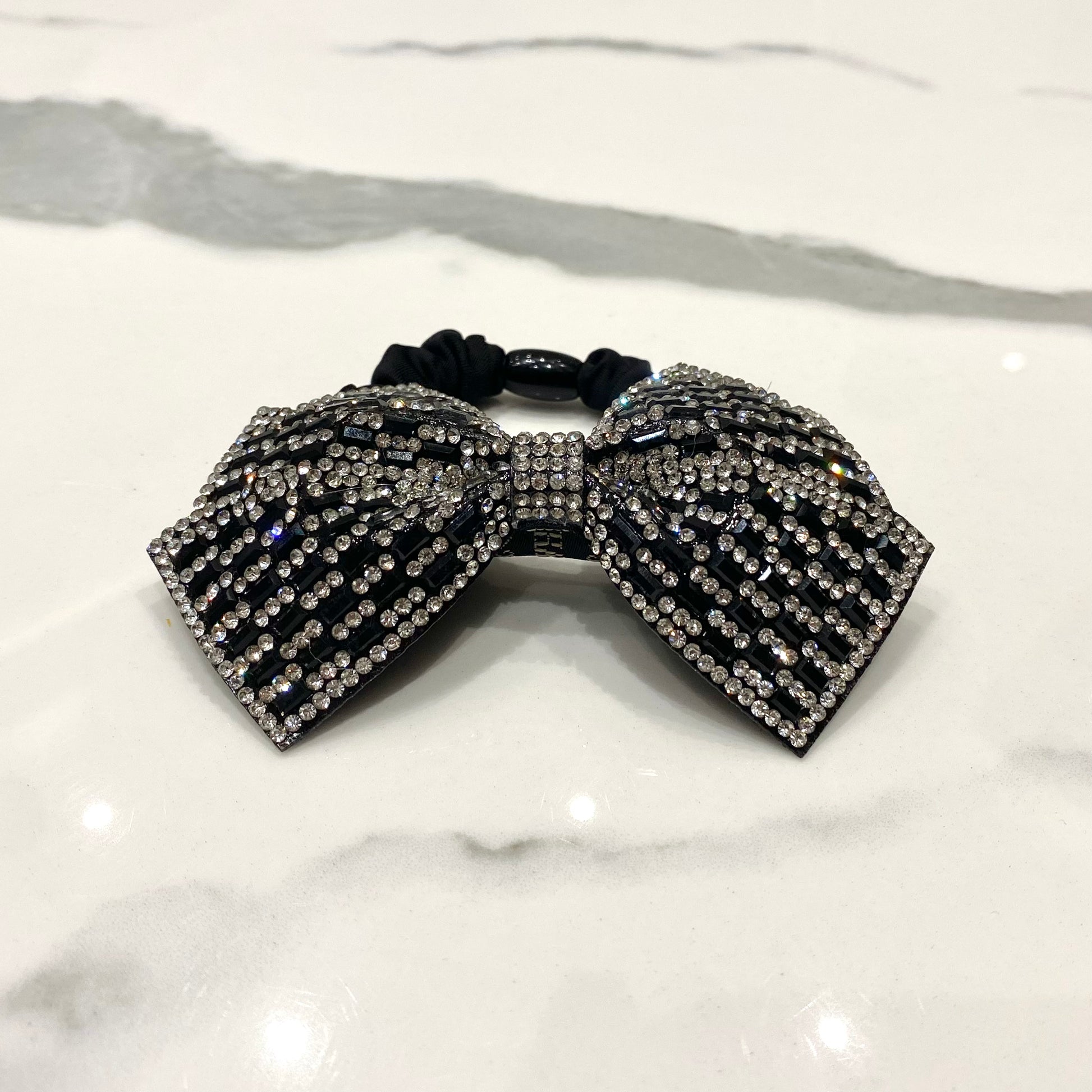 Handmade Rhinestone Bow Scrunchy - Black 2