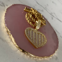 Medium Size Gold Plated Heart Pendant + Baguette CZ Stone Diamond Design & Rope Chain 3