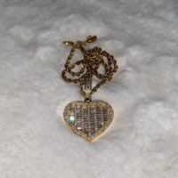 Medium Size Gold Plated Heart Pendant + Baguette CZ Stone Diamond Design & Rope Chain 2