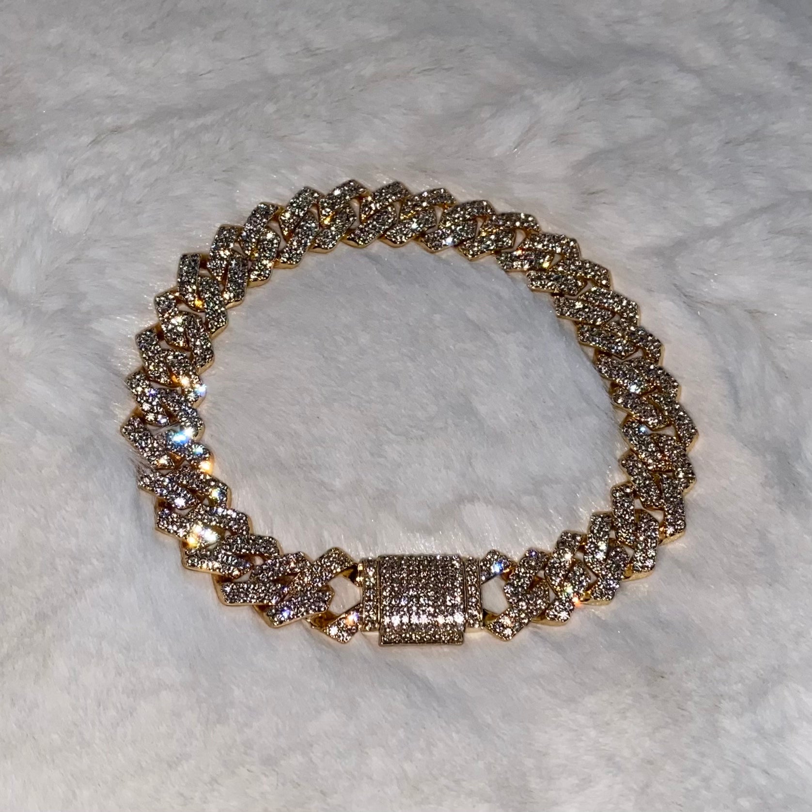 Chunky Gold Plated Prong Cuban Anklet + Diamond Design 