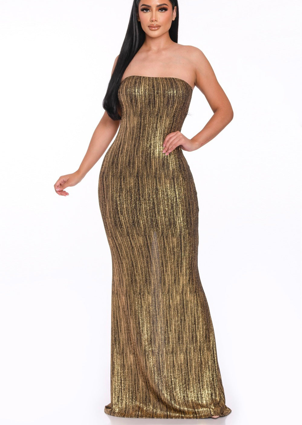 Black & Gold Maxi Dress Front 2