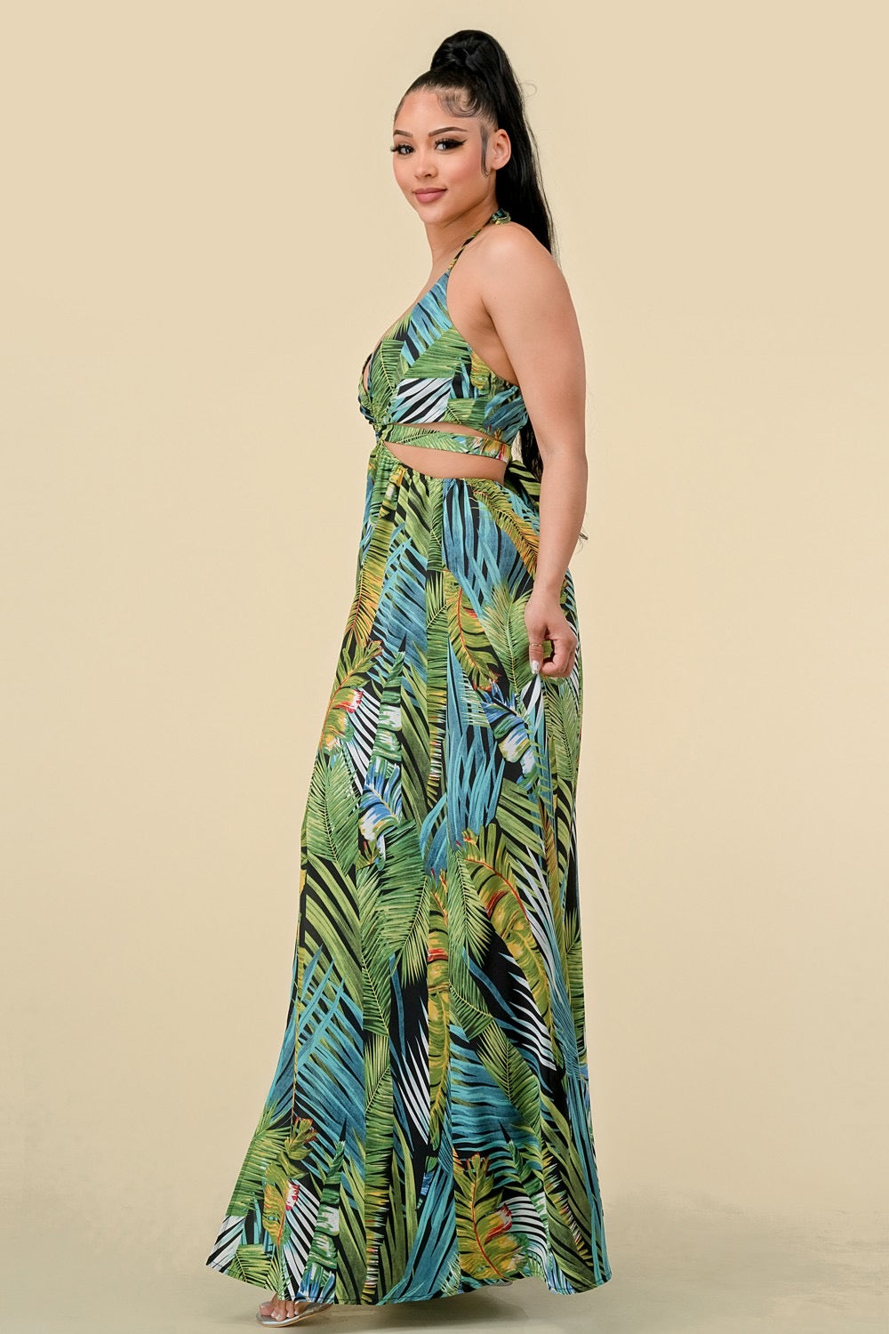 Tropical Teal Blue & Green Maxi Sundress Side