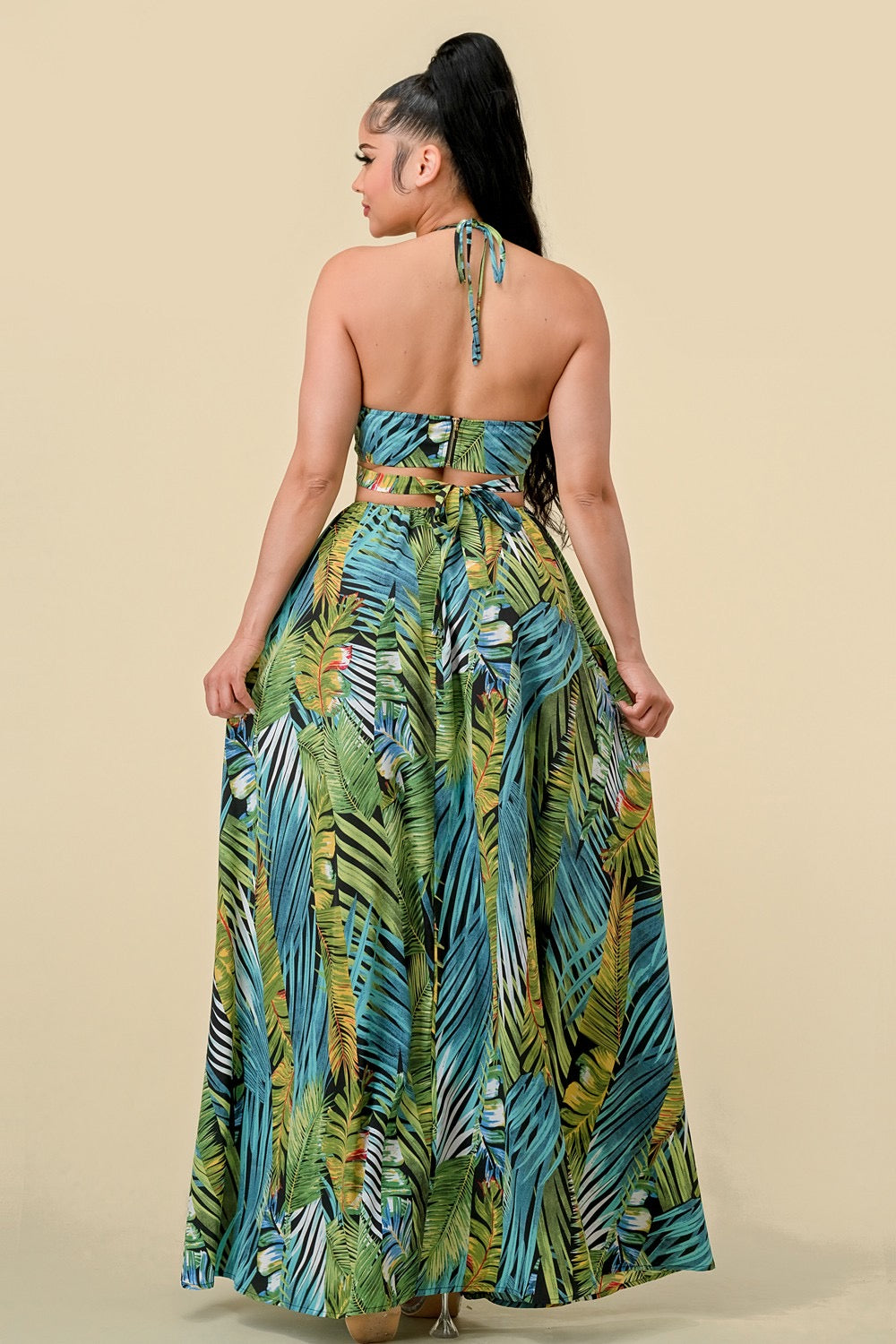 Tropical Teal Blue & Green Maxi Sundress Back