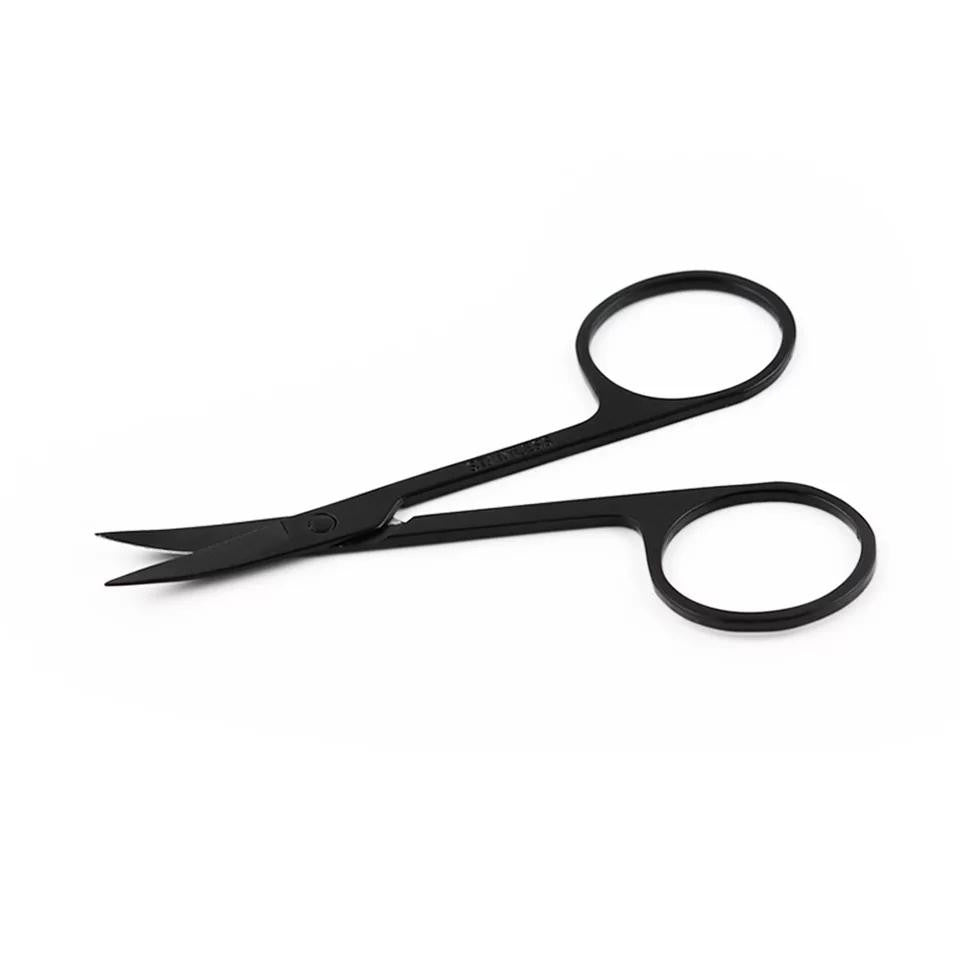 Mini black metal scissors. Part of 5 piece cosmetic tools set. 