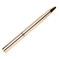 Double ended, retractable, metallic, yellow gold lipstick brush with matching gold cap.