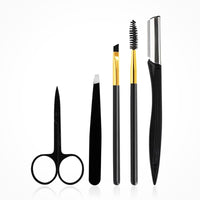 5 piece cosmetic tools set. Includes; scissors, tweezers, eyebrow brush, Spoolie brush and a razor.