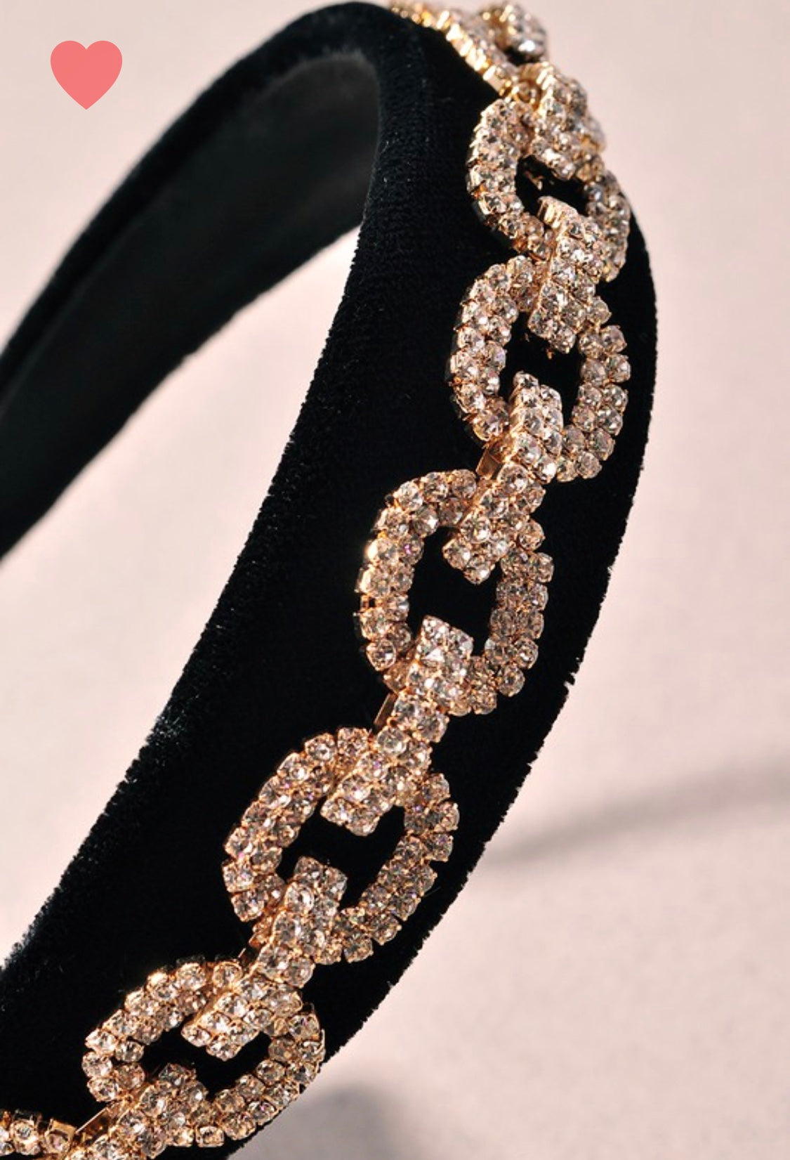 Black Suede Headband + Gold Rhinestone Gucci Link Diamond Design 2