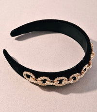 Black Suede Headband + Gold Rhinestone Gucci Link Diamond Design 3