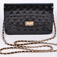 Black Quilted PU Patent Leather Messenger Purse + Gold Chain Strap & Gold Details