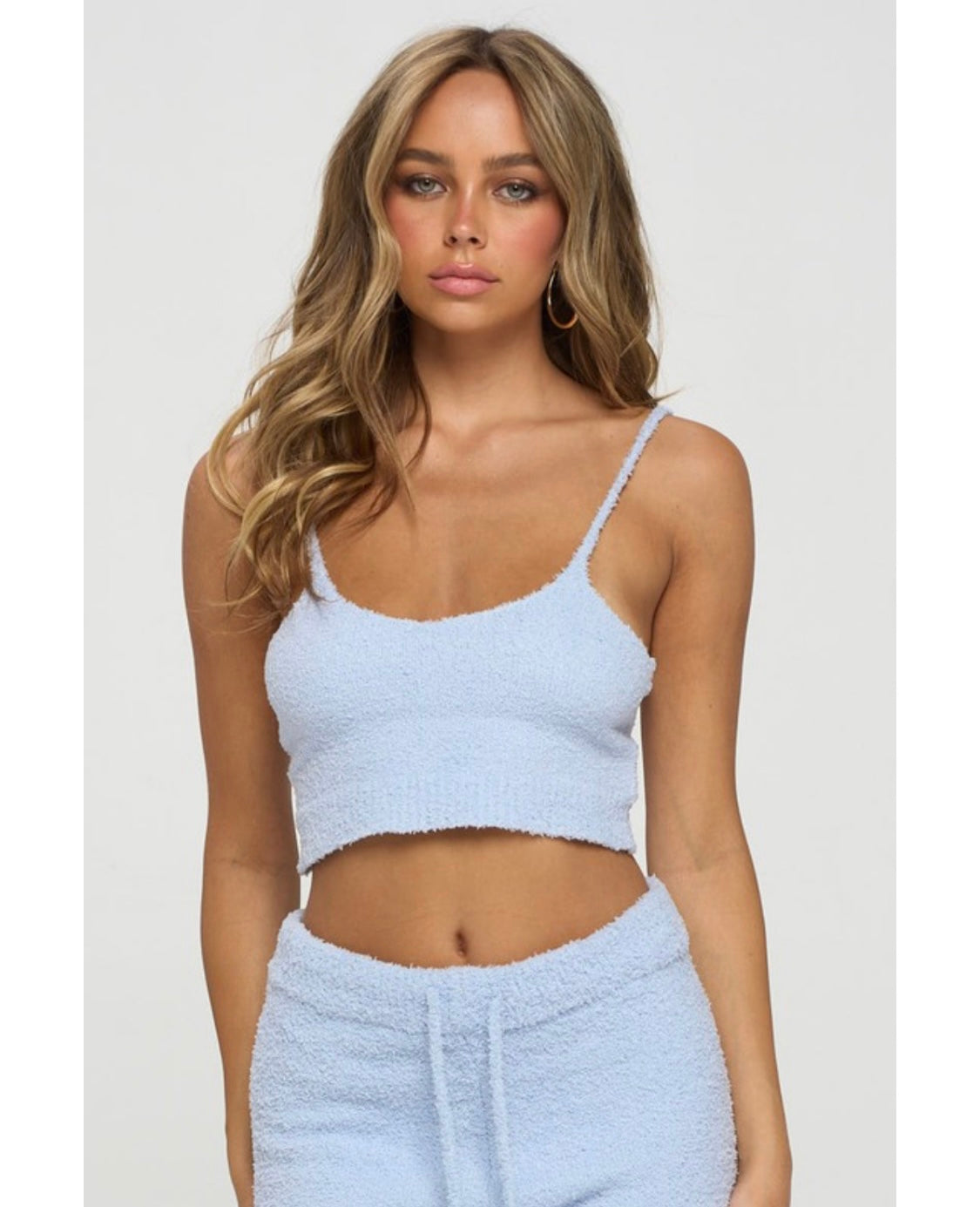 Powder Blue Plush Lounge Pants Set Close Up