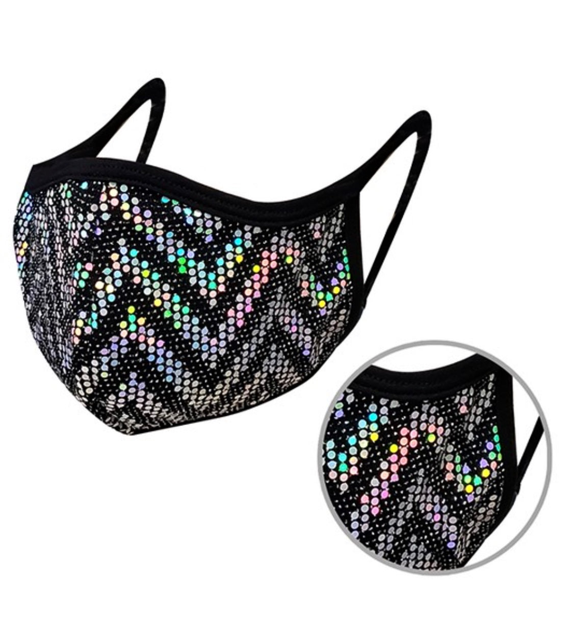 Black Sequin Holographic Face Mask 2Sequin Mask - Donatella's Choice