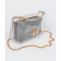 Clear Bag + Black-Rhinestone Purse & Gold Chain Strap 3