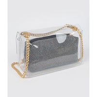 Clear Bag + Black-Rhinestone Purse & Gold Chain Strap 4