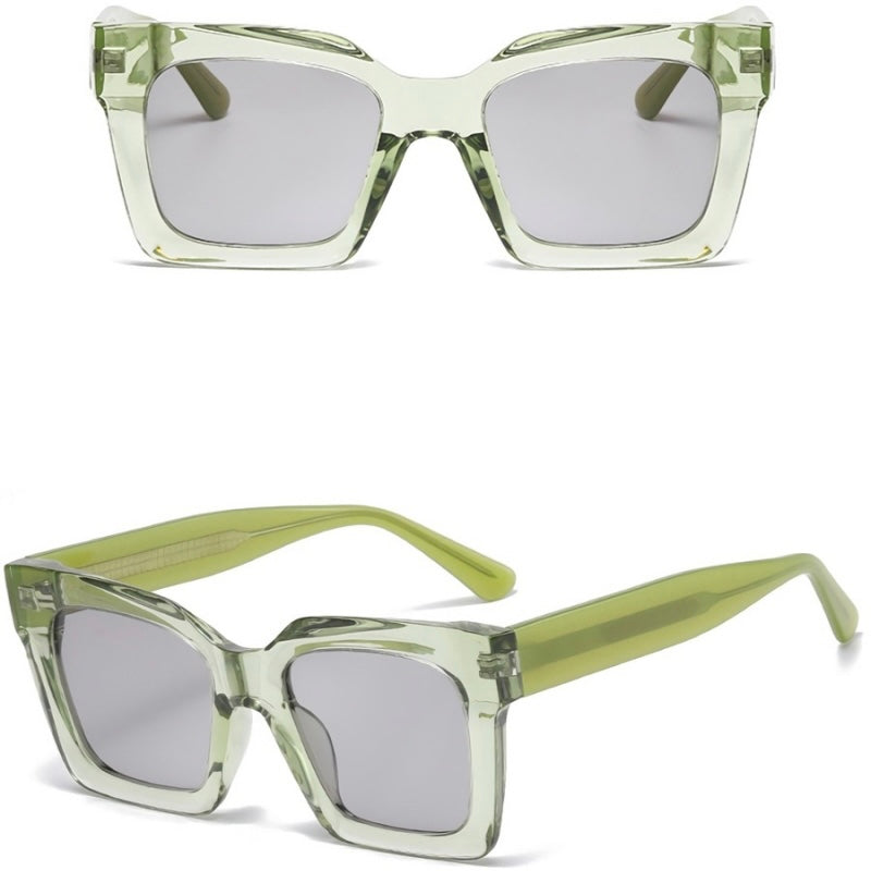 Clear Green Square Sunglasses 