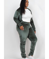 Forest Green Velour Stacked Pants Set Plus Size 2