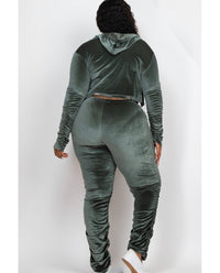 Forest Green Velour Stacked Pants Set Plus Size 3