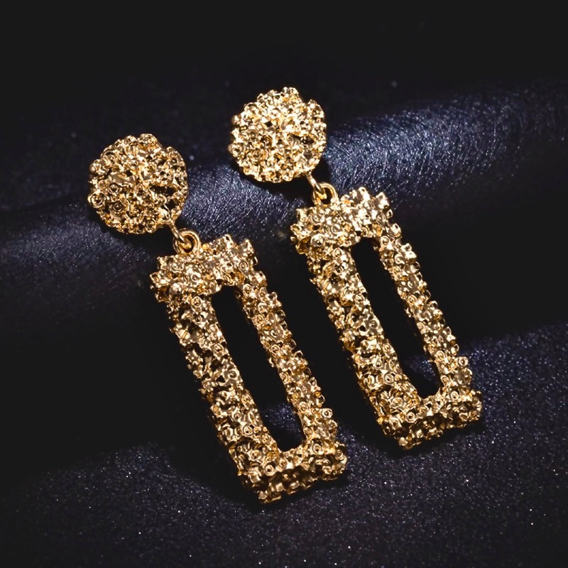 Gold Eccentric Rectangular Shaped Earrings