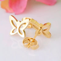 Yellow gold plated butterfly stud earrings.