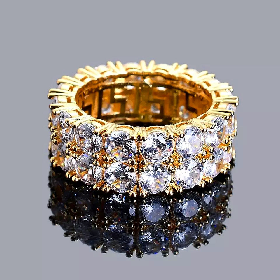 Gold Double Band CZ Stone Diamond Design Ring 