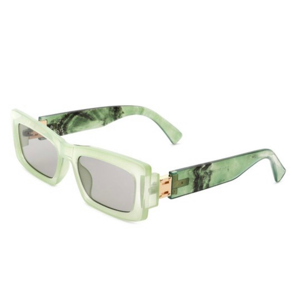 Lime-Forest-Olive-Green Square Sunglasses + Gold Details & Marble Design 