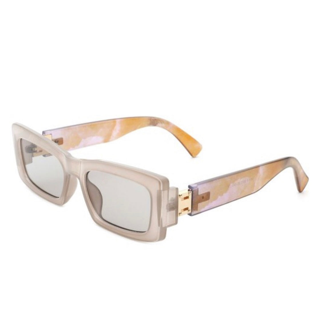 Grey-Camel-Brown Square Sunglasses + Gold Details & Marble Design 