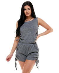 Grey Knit Shorts Set + Strings Front