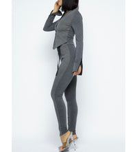 2 Pc Grey Cotton Sporty Pants Set + Black Waist Buckle + Large Black Zippers on Top + Wrist Zippers & Ankle Zippers Side 