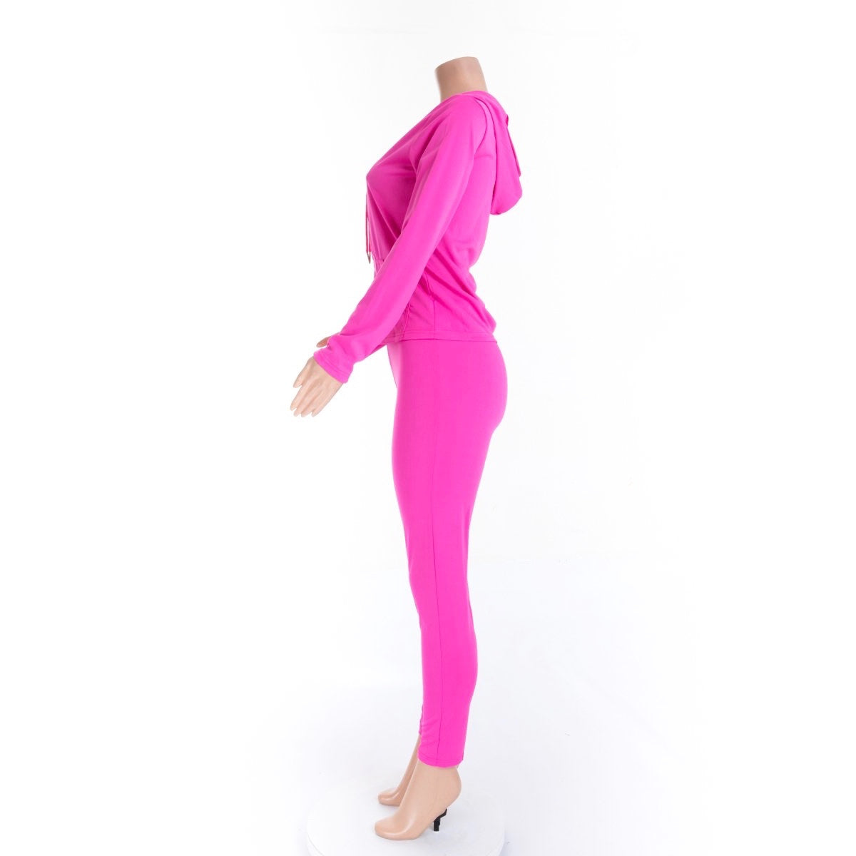 2 Pc Hot Pink - Fuchsia Hoodie & Track Pants Set Side