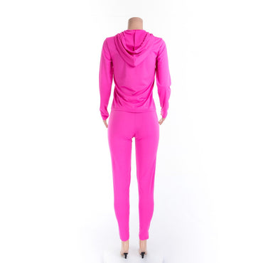 2 Pc Hot Pink - Fuchsia Hoodie & Track Pants Set Back