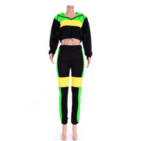 Jamaican Color Block Track Pants Set + Hoodie (Black + Yellow & Green) Front 