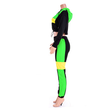 Jamaican Color Block Track Pants Set + Hoodie (Black + Yellow & Green) Side