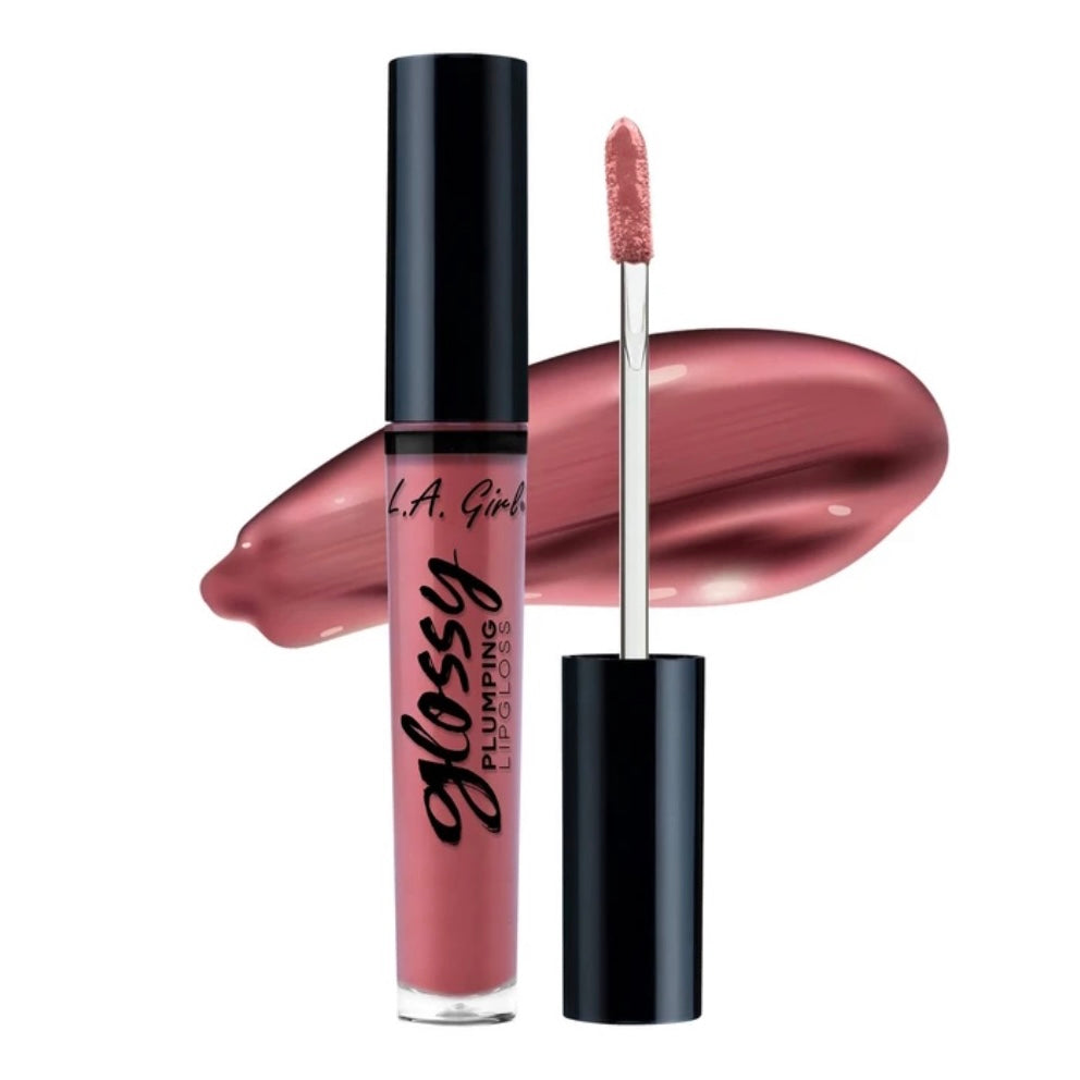 L.A Girl Glossy Plumping Lipgloss in the shade, Flourish. Light brown, nude, pink tone.