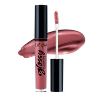 L.A Girl Glossy Plumping Lipgloss in the shade, Flourish. Light brown, nude, pink tone.