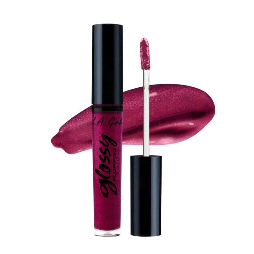 L.A Girl Glossy Plumping Lipgloss in the shade, Grand. Burgundy shimmer tone.