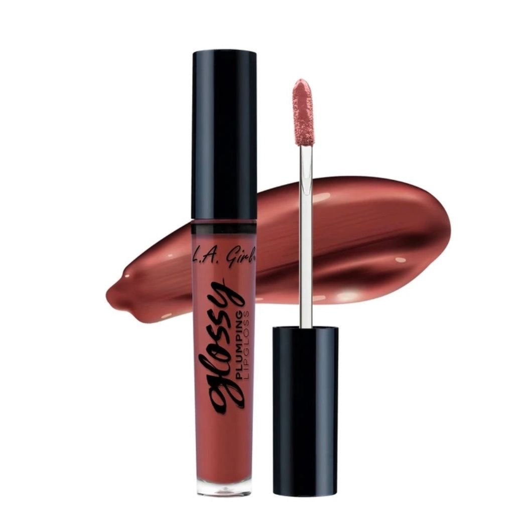 L.A Girl Glossy Plumping Lipgloss in the shade, Juicy. Medium brown, nude tone. 