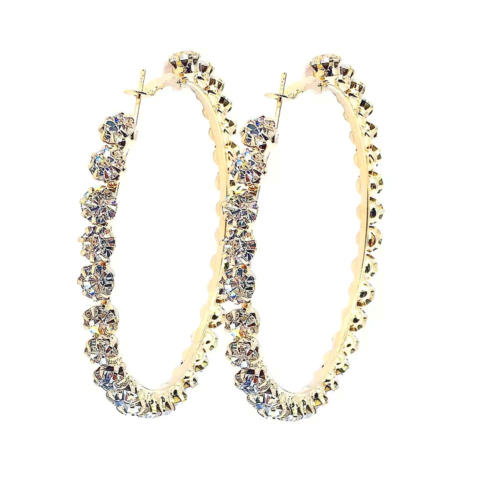 Small-Medium Gold Hoop Earrings + Large Diamond Design Rhinestones 