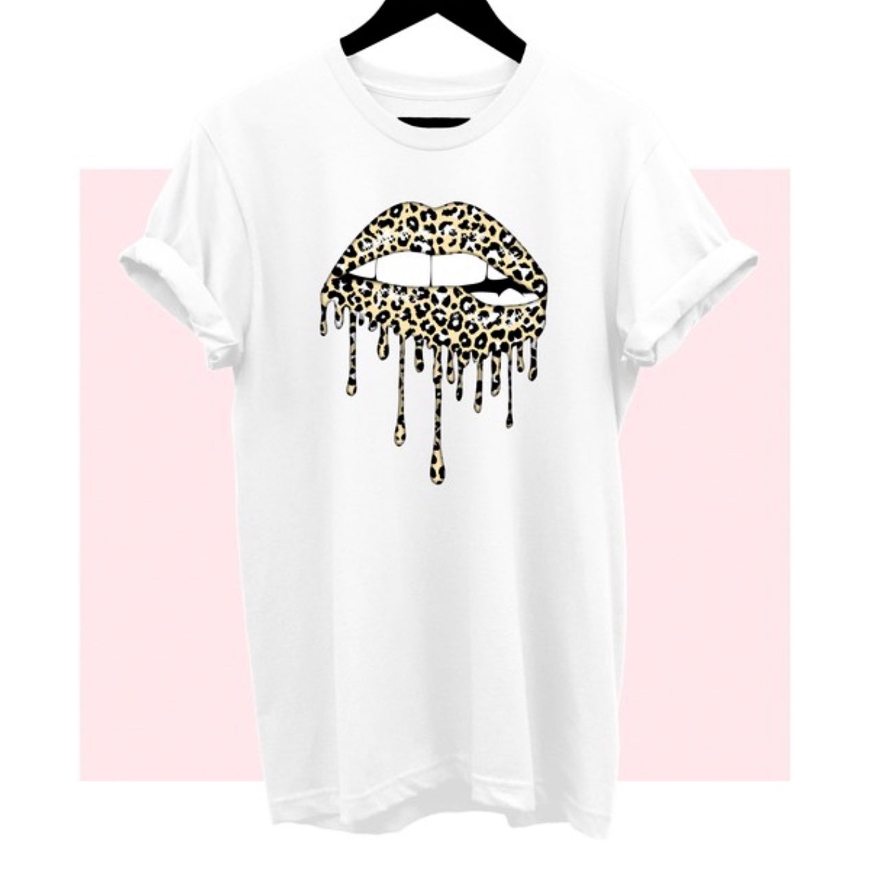 White Unisex Graphic Tee + Drippy Leopard Lips