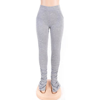 Light Grey Stacked Legging Pants + 2 Pockets & Ankle Slits Front