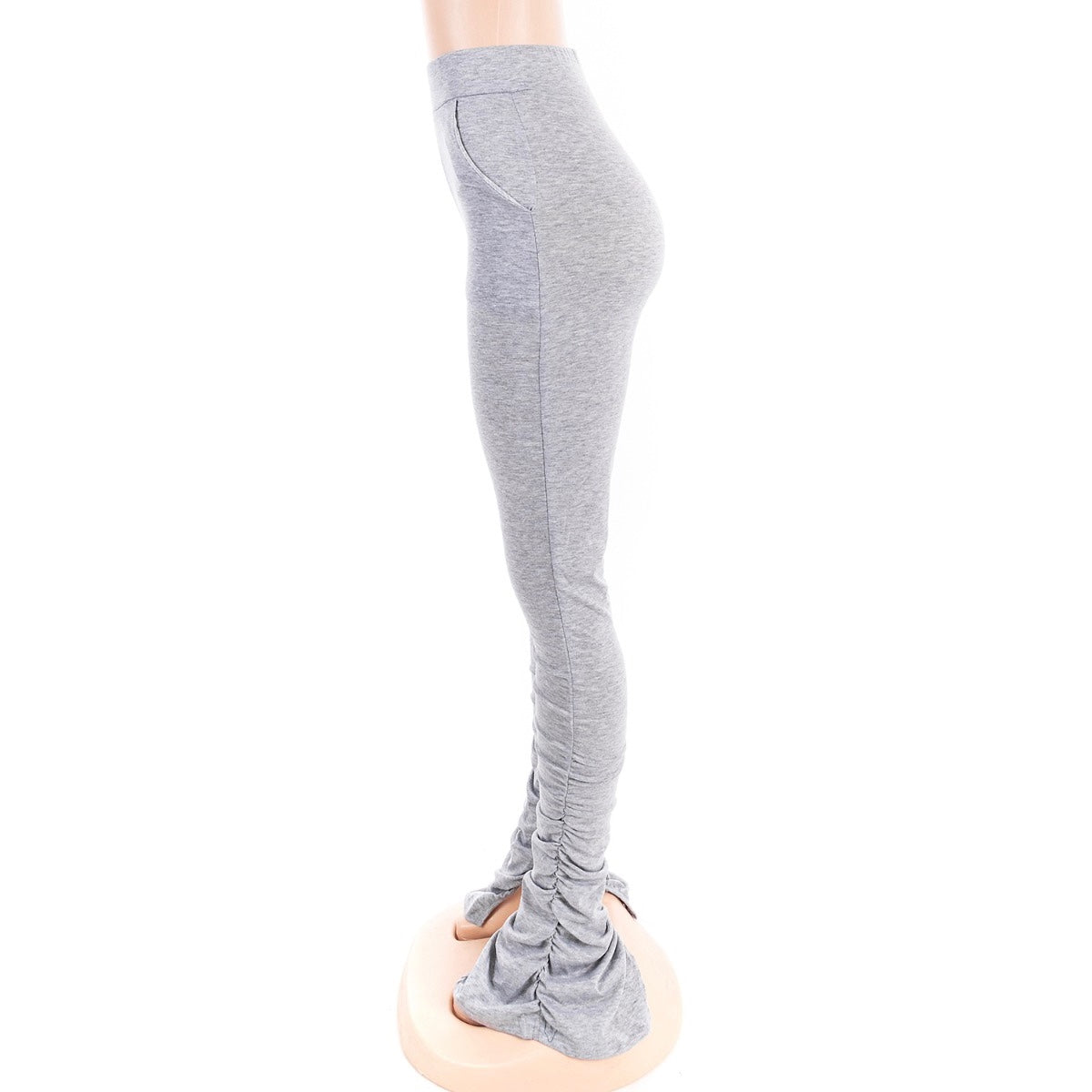 Light Grey Stacked Legging Pants + 2 Pockets & Ankle Slits Side