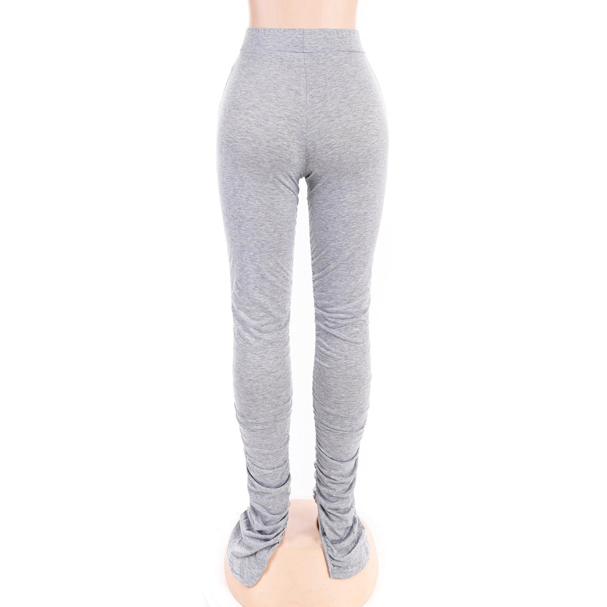 Light Grey Stacked Legging Pants + 2 Pockets & Ankle Slits Back