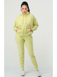 Lime Green Cotton Mineral Wash Jogger Set Front